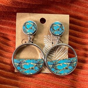 3/$15 Turquoise and Silver Dangle Earrings Lot 226